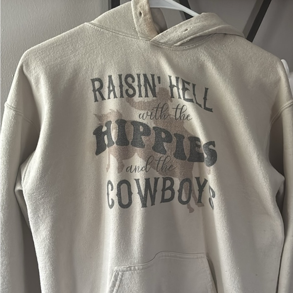 Raisin' Hell with the Hippies and Cowboys Graphic Hoodie - Cream
